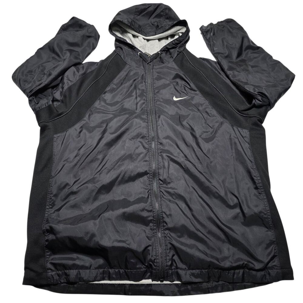 Vintage Nike Jacket Mens Large Black Hooded Windbreaker Lined 90's Full-Zip